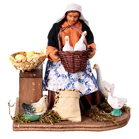 Woman sitting on stool with hens and geese Neapolitan nativity scene 13 cm