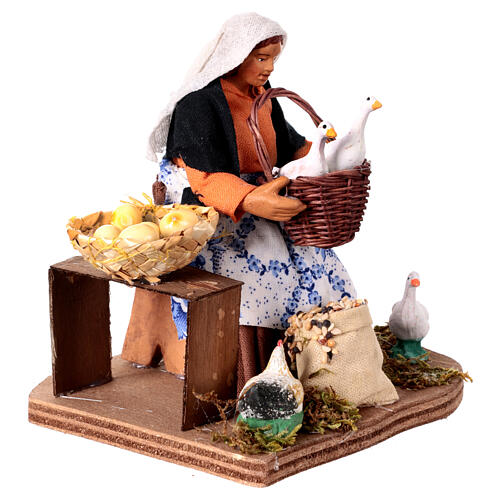 Woman sitting on stool with hens and geese Neapolitan nativity scene 13 cm 2
