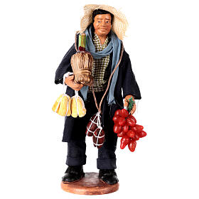 Uomo con fiasco salumi formaggi pomodori presepe napoletano 13 cm