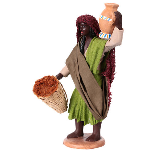 Jeune femme avec vase et panier d'épices crèche napolitaine de 13 cm 3