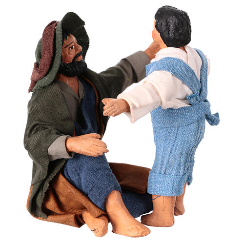 Father hugging his son, terracotta figurine for 13 cm Neapolitan Nativity Scene 2