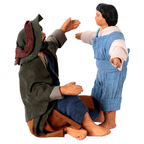 Dad hugging son Neapolitan nativity scene 13 cm terracotta 1