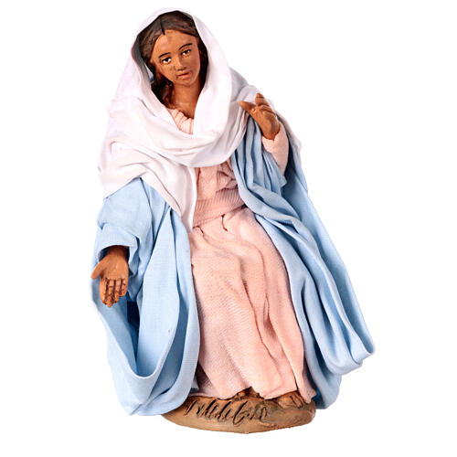 Virgin Mary sitting on a stool, terracotta figurine for 14 cm Neapolitan Nativity Scene 1