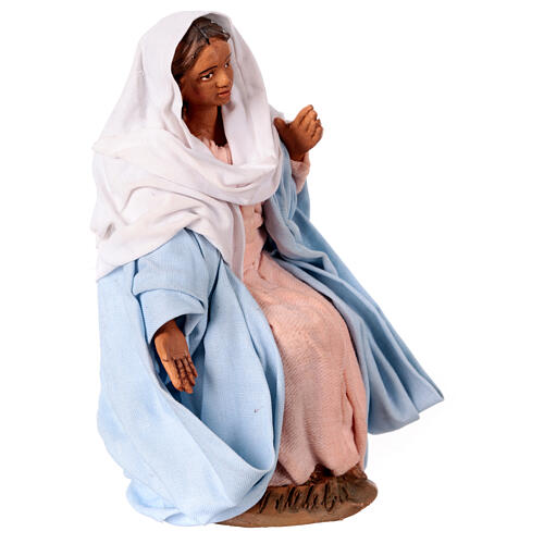 Virgin Mary sitting on a stool, terracotta figurine for 14 cm Neapolitan Nativity Scene 2