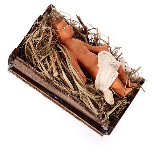 Jesus Child with wood crib, terracotta figurine for 14 cm Neapolitan Nativity Scene 2