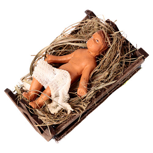 Jesus Child with wood crib, terracotta figurine for 14 cm Neapolitan Nativity Scene 3