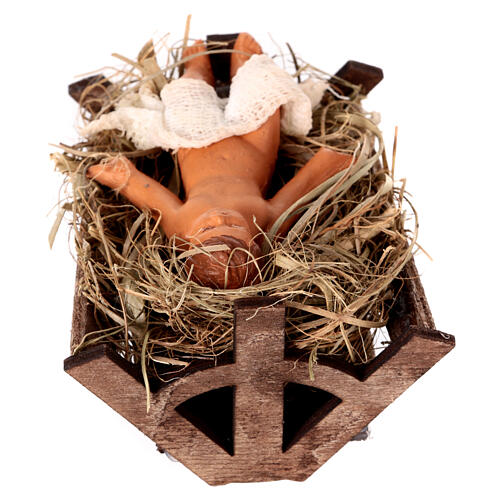 Jesus Child with wood crib, terracotta figurine for 14 cm Neapolitan Nativity Scene 4