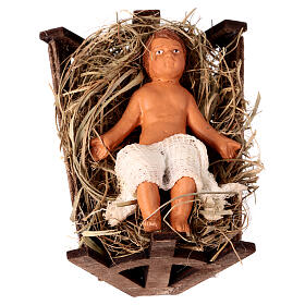 Gesù Bambino culla di legno presepe napoletano 14 cm