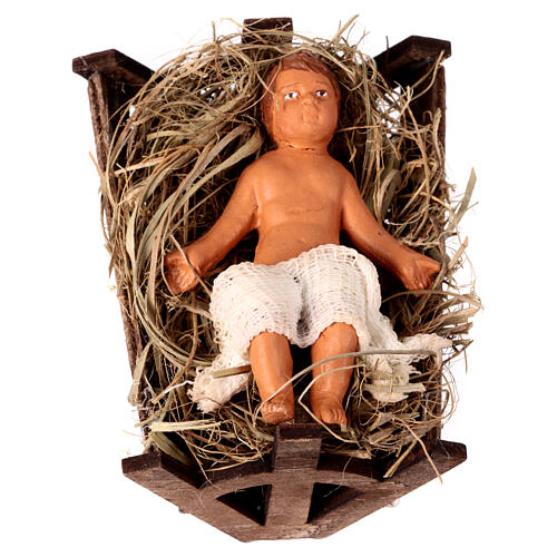 Baby Jesus wooden manger figurine Neapolitan nativity scene 14 cm 1