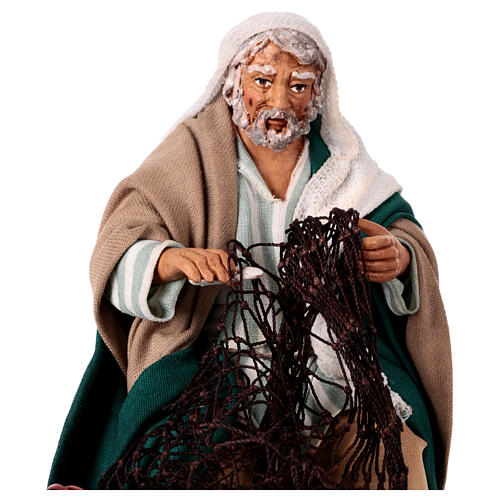 Fisherman repairing his net, terracotta figurine for 14 cm Neapolitan Nativity Scene 2