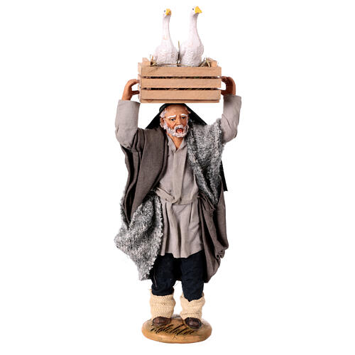 Man with geese in a box over his head, terracotta figurine for 14 cm Neapolitan Nativity Scene 1