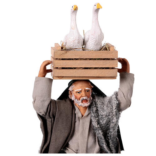 Man with geese in a box over his head, terracotta figurine for 14 cm Neapolitan Nativity Scene 2