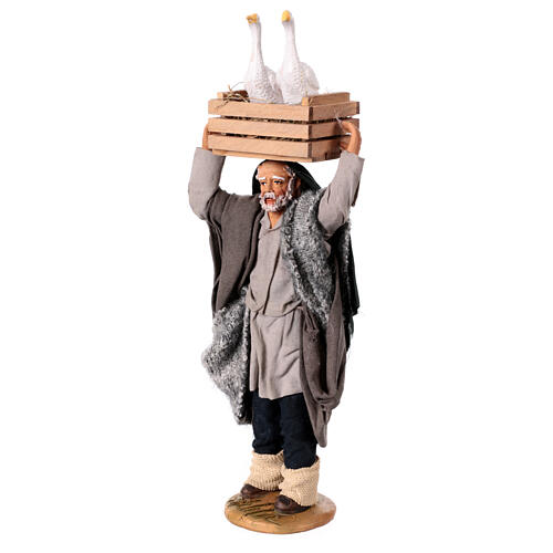 Man with geese in a box over his head, terracotta figurine for 14 cm Neapolitan Nativity Scene 4