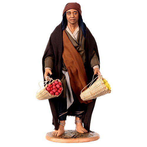 Man with two baskets of fruits, terracotta figurine for 30 cm Neapolitan Nativity Scene 1