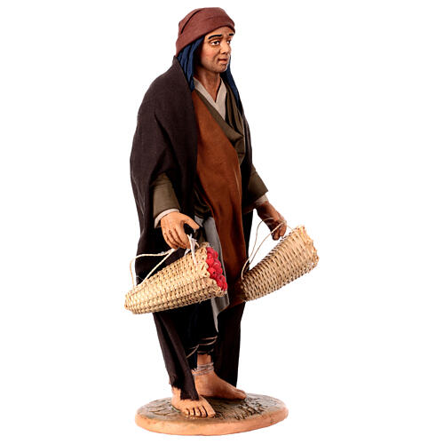 Man with two baskets of fruits, terracotta figurine for 30 cm Neapolitan Nativity Scene 3