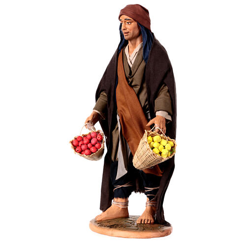 Man with two baskets of fruits, terracotta figurine for 30 cm Neapolitan Nativity Scene 4