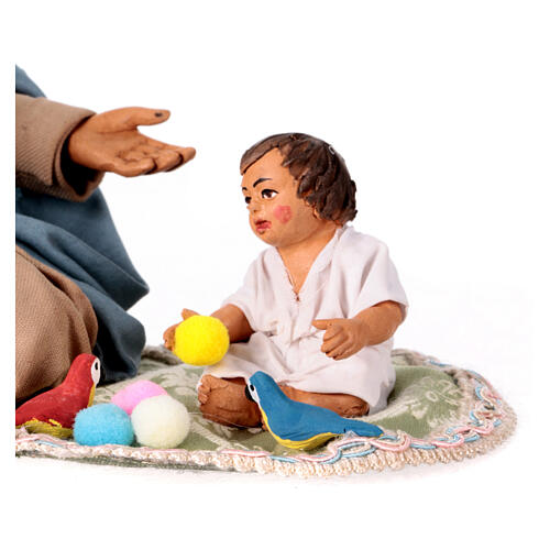 Mother playing with her child on the ground, terracotta figurine for 30 cm Neapolitan Nativity Scene 2
