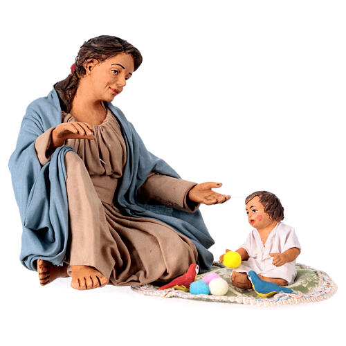 Mother playing with child sitting 30 cm Neapolitan nativity scene 1