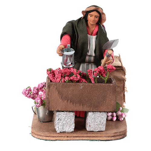 Woman watering plants, animated Neapolitan Nativity Scene of 12 cm 1