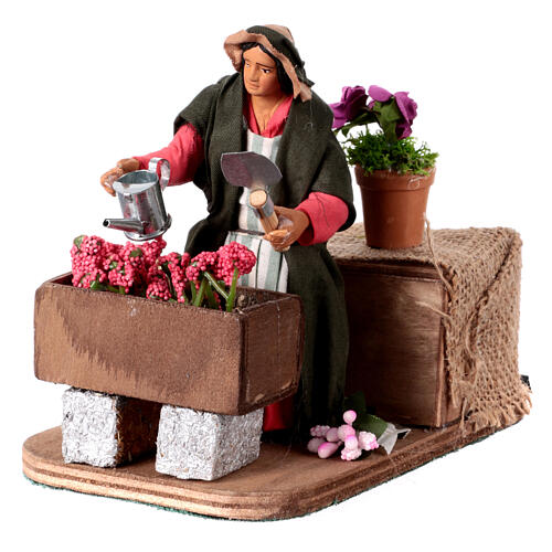 Woman watering plants, animated Neapolitan Nativity Scene of 12 cm 2