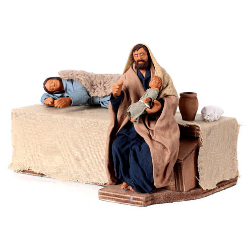 Nativity with Joseph cradling Jesus Child, animated Neapolitan Nativity Scene of 12 cm 2