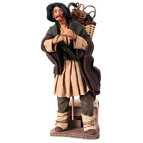 Man carrying baskets on his shoulders, animated Neapolitan Nativity Scene of 30 cm