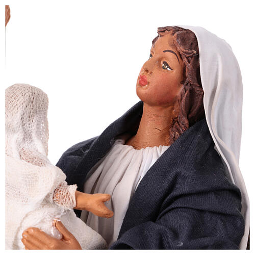 Bewegliche Krippenfigur, Heilige Familie, Maria mit dem Kind spielend, neapolitanischer Stil, für 24 cm Krippe 2
