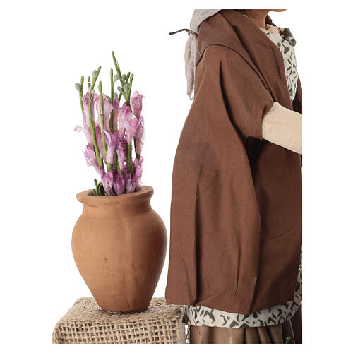 Bewegliche Krippenfigur, Blumen gießende Frau, neapolitanischer Stil, für 24 cm Krippe 3