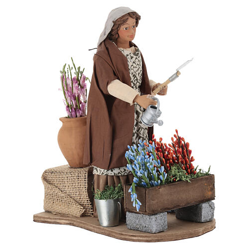 Mouvement femme arrosant des fleurs crèche napolitaine 24 cm 4