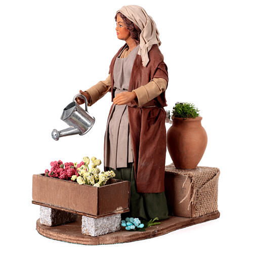 Animated woman watering flowers Neapolitan nativity scene 24 cm 3