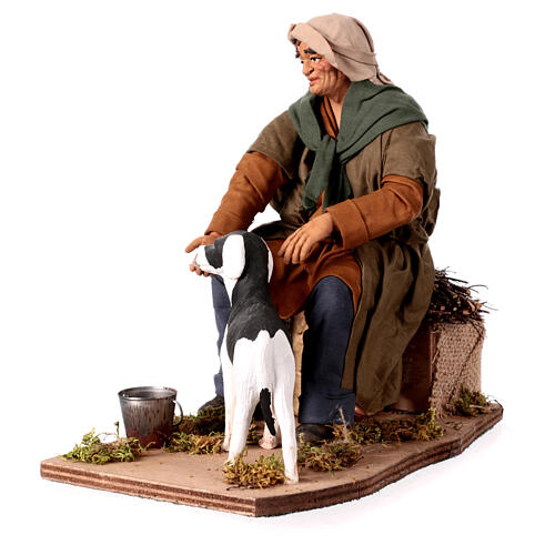 Bewegliche Krippenfigur, Mann, der seinem Hund Wasser gibt, neapolitanischer Stil, für 30 cm Krippe 3