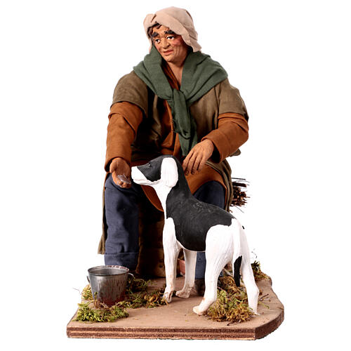 Movimento uomo che fa bere il cane presepe napoletano 30 cm 1