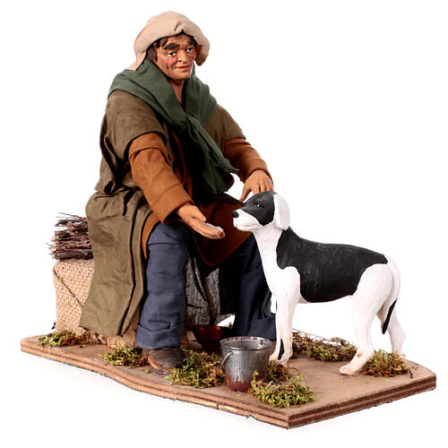 Animated man giving the dog drink Neapolitan nativity scene 30 cm 5