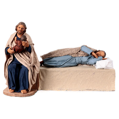 Bewegliche Krippenfigur, Heilige Familie, Joseph wiegt das Kind, neapolitanischer Stil, für 30 cm Krippe 1
