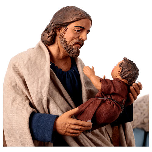 Bewegliche Krippenfigur, Heilige Familie, Joseph wiegt das Kind, neapolitanischer Stil, für 30 cm Krippe 2