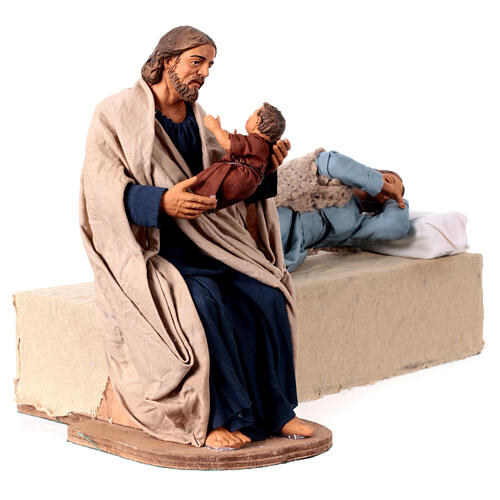 Bewegliche Krippenfigur, Heilige Familie, Joseph wiegt das Kind, neapolitanischer Stil, für 30 cm Krippe 4