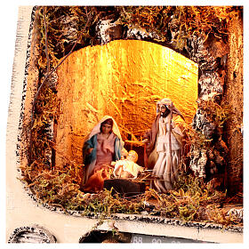 Radio with LED lights and 8 cm Neapolitan Nativity Scene 30x40x20 cm