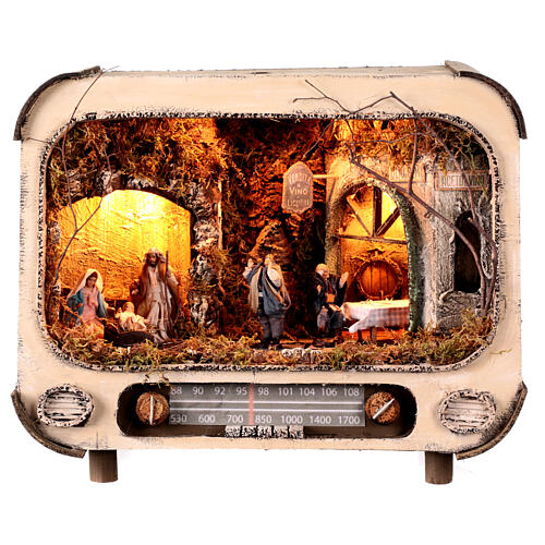 Radio with LED lights and 8 cm Neapolitan Nativity Scene 30x40x20 cm 1