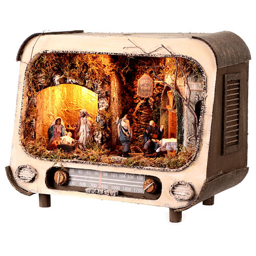 Radio with LED lights and 8 cm Neapolitan Nativity Scene 30x40x20 cm 3