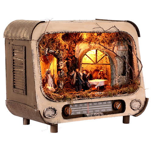 Radio with LED lights and 8 cm Neapolitan Nativity Scene 30x40x20 cm 5