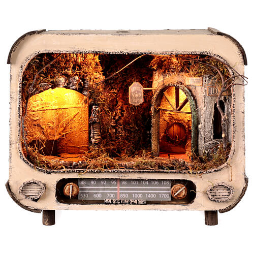 Radio with LED lights and 8 cm Neapolitan Nativity Scene 30x40x20 cm 6