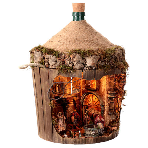 Demijohn with LED lights and 8 cm Neapolitan Nativity Scene 55x40x40 cm 4