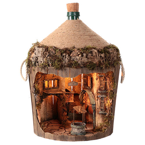 Demijohn with LED lights and 8 cm Neapolitan Nativity Scene 55x40x40 cm 5