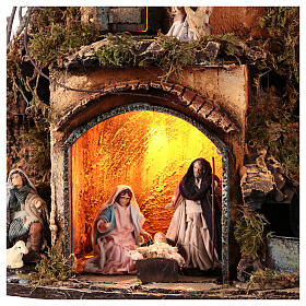 Corner Neapolitan Nativity Scene with waterfall, 50x30x30 cm, for 8 cm charcaters