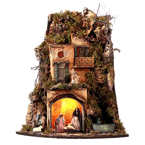 Corner Neapolitan Nativity Scene with waterfall, 50x30x30 cm, for 8 cm charcaters 1