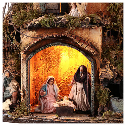 Neapolitan nativity scene with waterfall angular 8 cm 50x30x30 cm 2