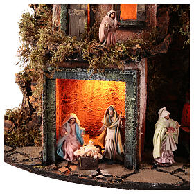 Angular Neapolitan Nativity Scene with lights and oven, 50x30x30 cm, for 8 cm figurines