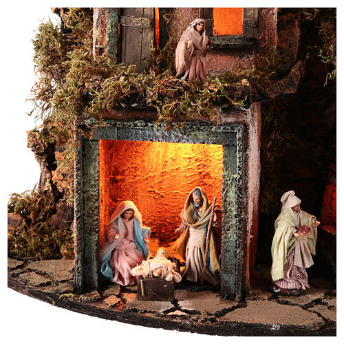 Angular Neapolitan Nativity Scene with lights and oven, 50x30x30 cm, for 8 cm figurines 2