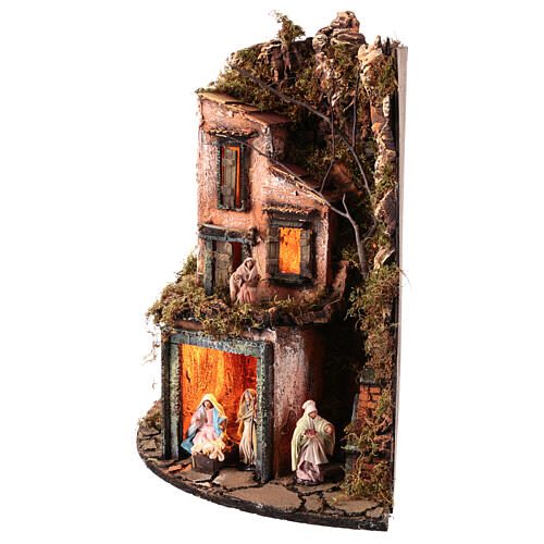 Angular Neapolitan Nativity Scene with lights and oven, 50x30x30 cm, for 8 cm figurines 3