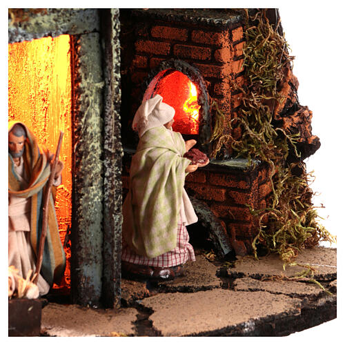 Angular Neapolitan Nativity Scene with lights and oven, 50x30x30 cm, for 8 cm figurines 4